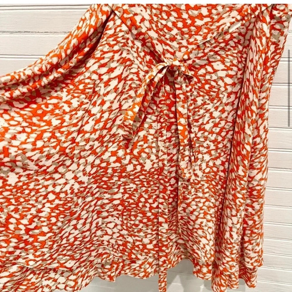 Free People Women's French Quarter Wrap Mini Dress Orange Print Size S Casual - Picture 6 of 12